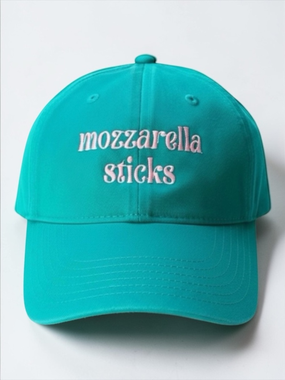 Mozzarella Sticks Teal Embroidered Dad Hat Funny Food Baseball Cap NWT
